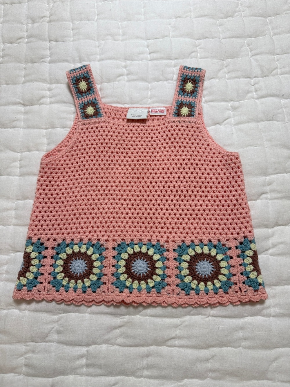 Zara Pink Crochet Tank Top with Multicolor Granny-Square Trim
